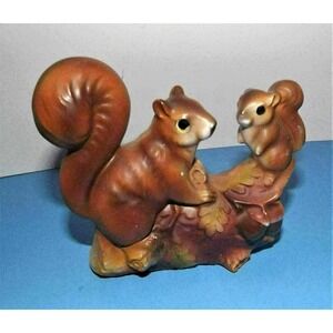 Squirrel Porcelain Figurine Vintage Japan Sitting on Log Autumn Decor Vintage